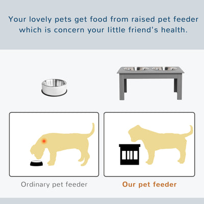 PawHut Raised Dog Feeding Bowls with Stand, Stainless Steel for Medium Dog, 58L x 31W x 25H cm - Grey 