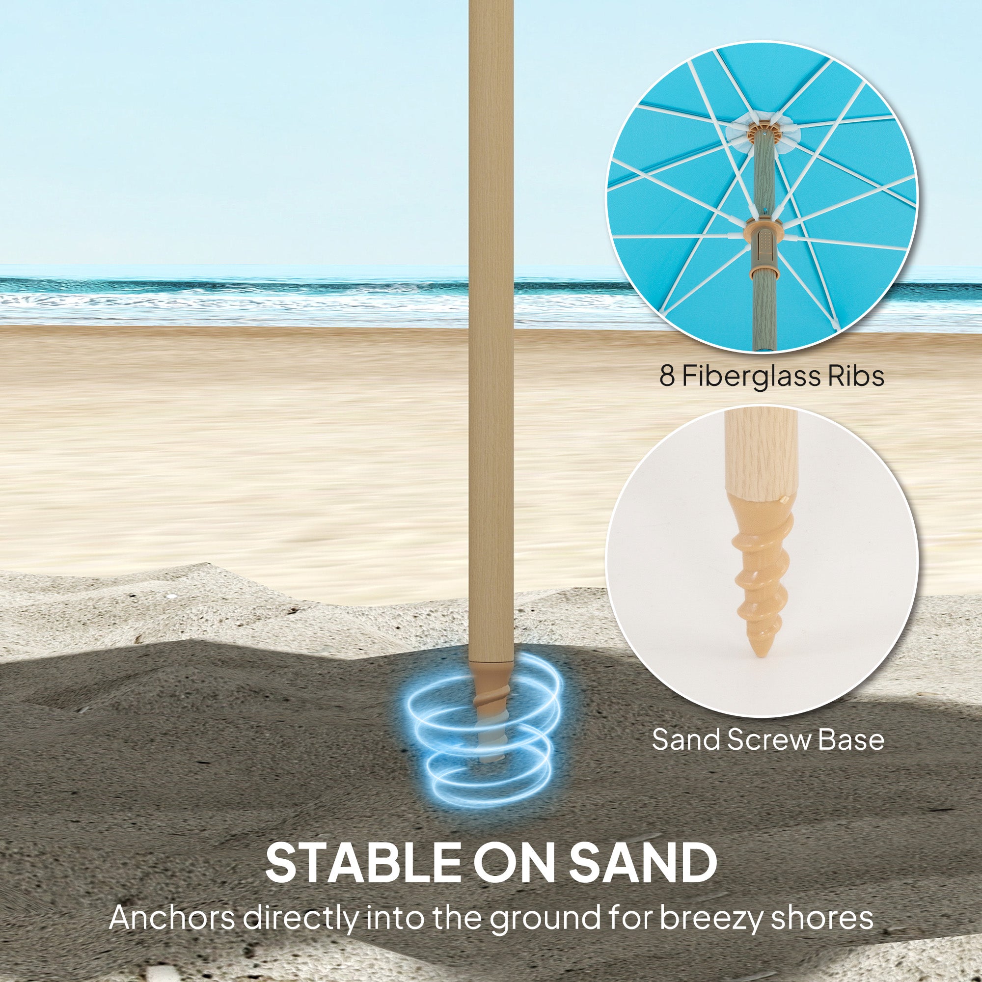 Outsunny 1.7 m Beach Umbrella with Sand Anchor, 30° Tilting Fringed Beach Garden Parasol with Adjustable Height, Grey 