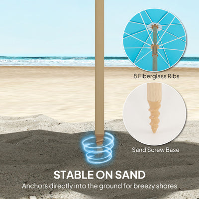 Outsunny 1.7 m Beach Umbrella with Sand Anchor, 30° Tilting Fringed Beach Garden Parasol with Adjustable Height, Grey 