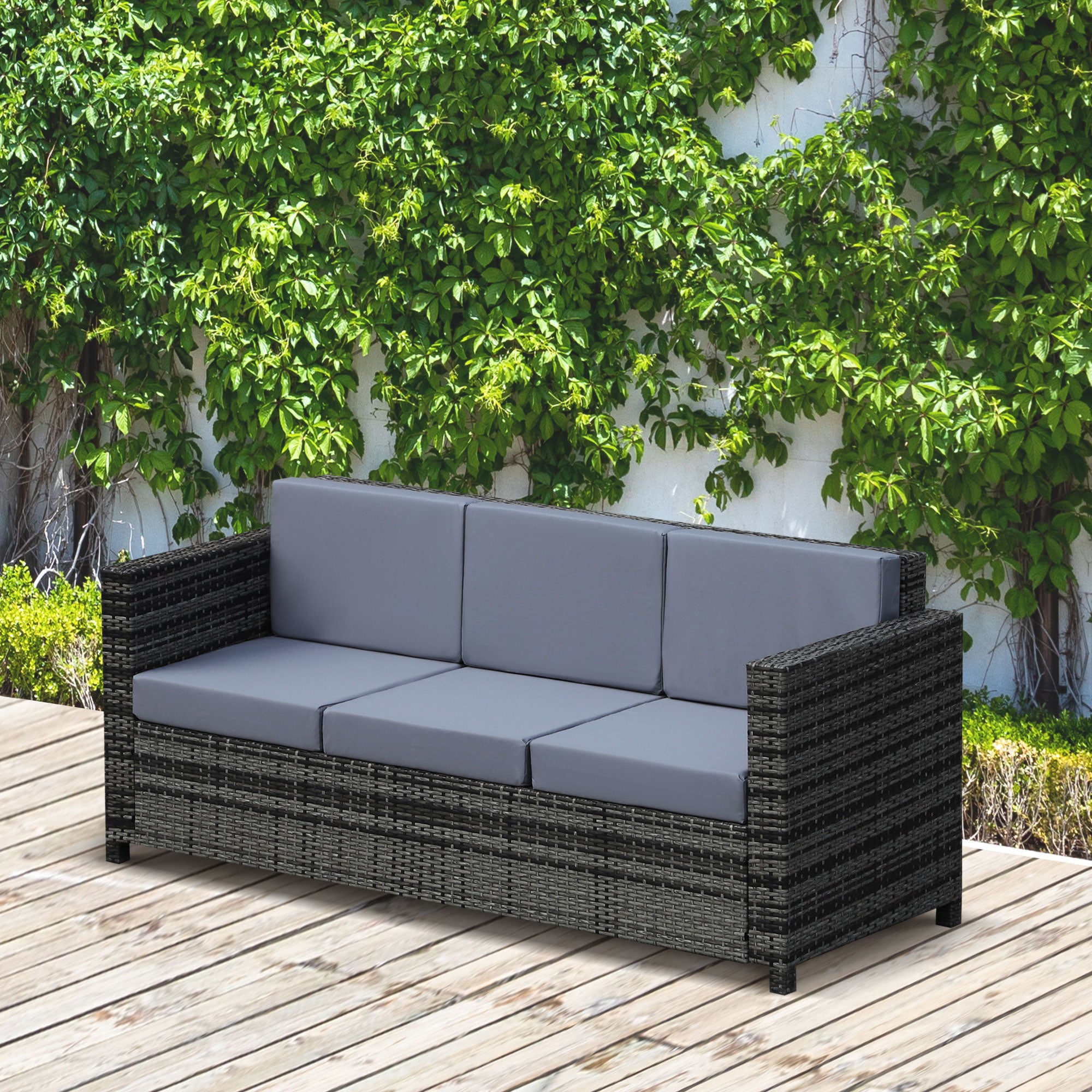 Outsunny 3-Seater Weather Resistant Outdoor Garden Rattan Sofa Grey 
