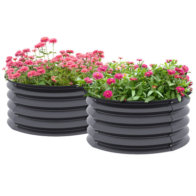 Outsunny Set of 2 Raised Garden Bed, Metal Planter Box with Safety Edging, Easy-to-assemble Stock Tank, Dark Grey 