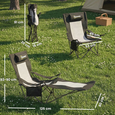 Outsunny Camping Chair Reclining Portable Camp Chair with Detachable Footrest Cup Holder Black 