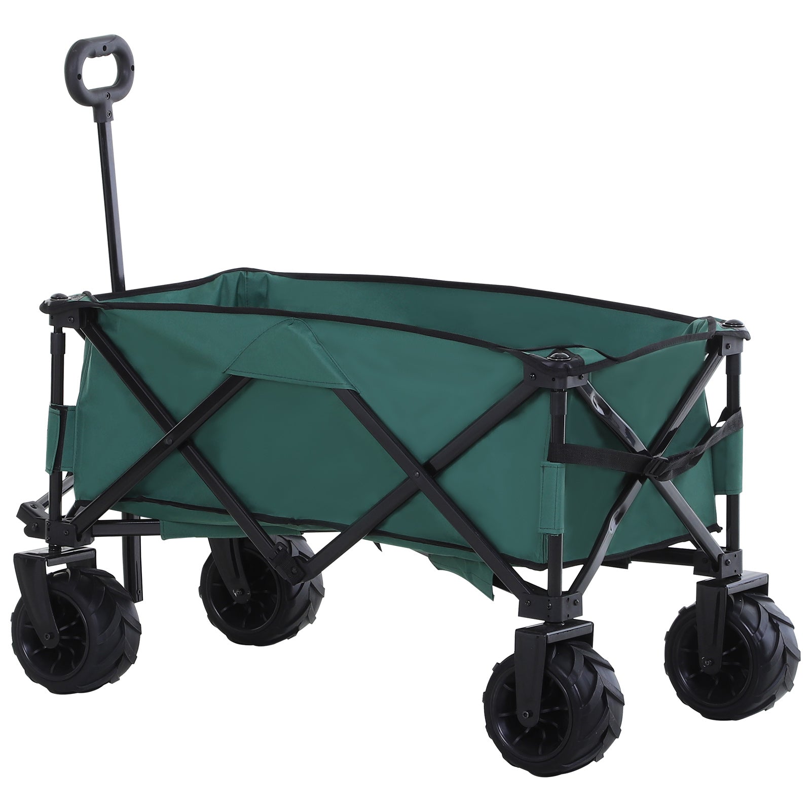 Outsunny 140L Folding Garden Trolley Cart, Festival Trolley on Wheels with Telescopic Handle, Big Wheels for Outdoor Camping Beach, Green 