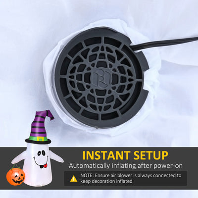 HOMCOM 1.2m Witch Ghost Halloween Inflatable Decoration w/ LED Lights Fan Accessories Pumpkin Lantern Kids Adult Fun Weather-Resistant Indoor Outdoor Seasonal 