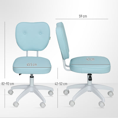 Vinsetto Vanity Office Chair, PU Leather Computer Chair for Home, with Adjustable Height, Armless, Swivel Wheels, Blue 