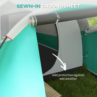 Outsunny Three-Man, 3000mm Water-Resistant Two-Room Tunnel Tent - Green 