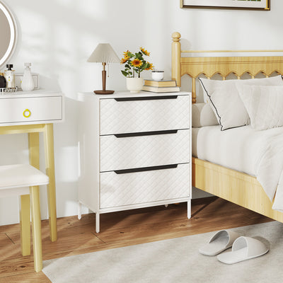 HOMCOM Chest of Drawers, Dresser with 3 Fabric Drawers and Aluminium Handles - White 