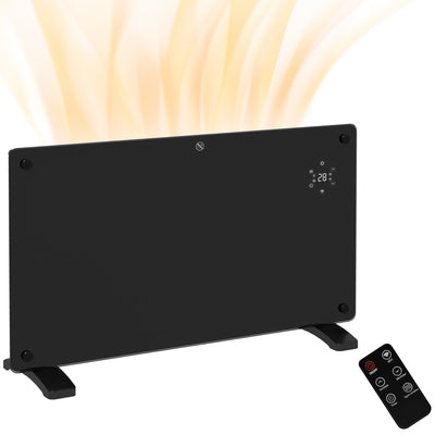 HOMCOM Electric Heater Wifi Smart App, 1500W Glass Panel Heater Radiator, Freestanding or Wall Mounted Convector Space Heater with LED Display, 24Hr 7 Day Timer, Adjustable Thermostat, Remote Control 