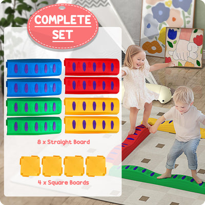 AIYAPLAY 12-Piece Kids Balance Beam Stepping Stones, with Non-Slip Foot Pads, Multicoloured 