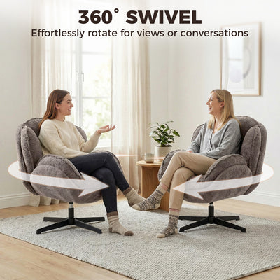 HOMCOM Modern Wingback Accent Chair, Velvet Armchair with Four-Star Base, S-Springs, Swivel, Grey 