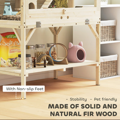 PawHut 2 Tier Wooden Hamster Cage with Shelf and Openable Top 
