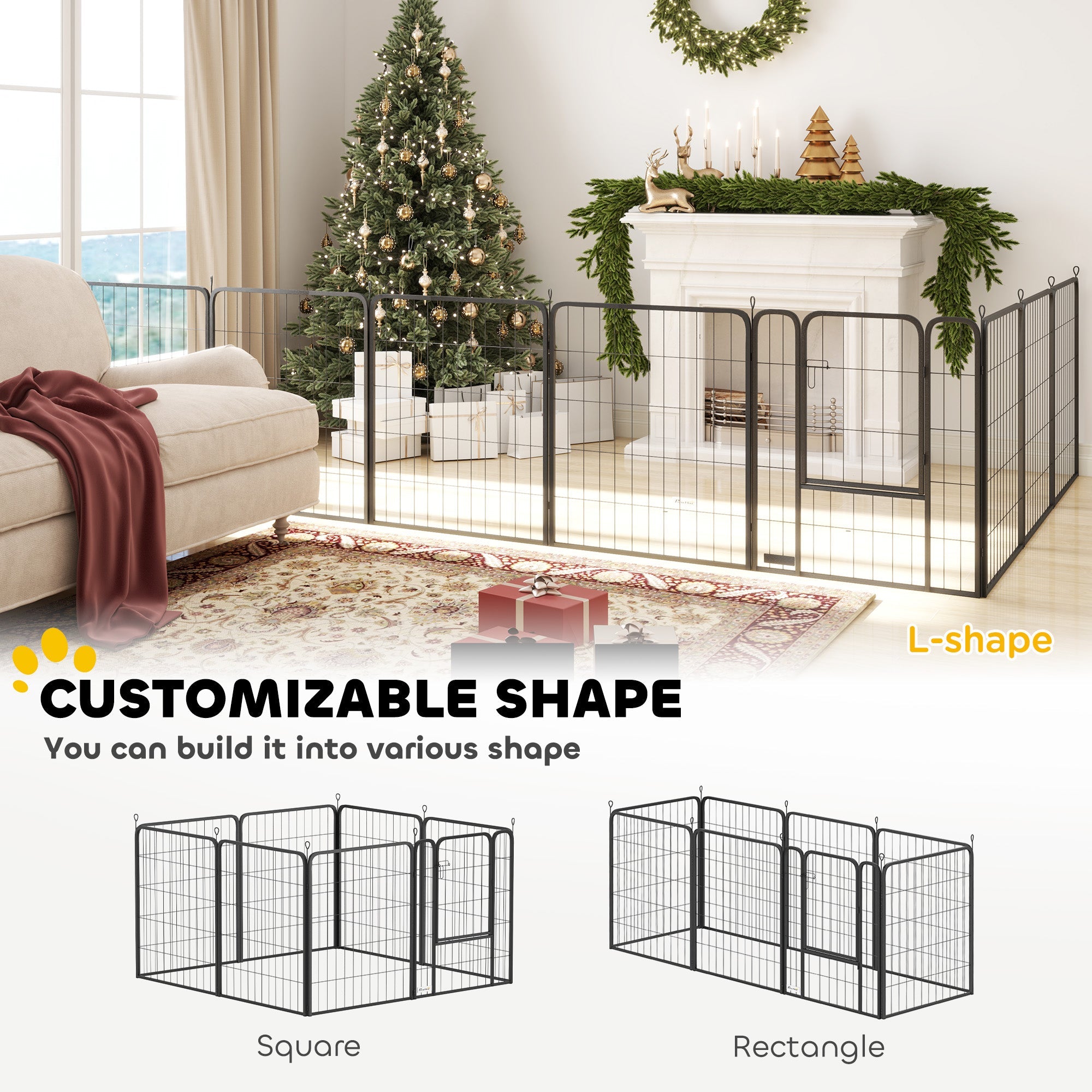 PawHut 8 Panels Heavy Duty Dog Playpen with Door Indoor Outdoor, for Medium Dogs, 80cm High 