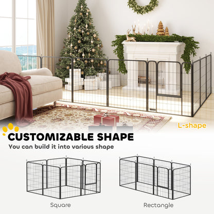 PawHut 8 Panels Heavy Duty Dog Playpen with Door Indoor Outdoor, for Medium Dogs, 80cm High 