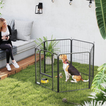 PawHut 6 Panels Heavy Duty Dog Playpen with Secure Door, for Indoor Outdoor, for Garden, Camping, 80cm High 