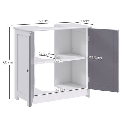 kleankin 60x60cm Under-Sink Storage Cabinet w/ Adjustable Shelf Handles Drain Hole Bathroom Cabinet Space Saver Organizer White and Grey 