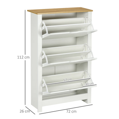 HOMCOM Slim Shoe Cabinet, Narrow Shoe Cupboard with 3 Flip Drawers, Adjustable Shelves for 18 Pairs of Shoes for Hallway, White 