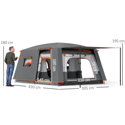 Outsunny 4-6 Man Camping Tent, Double Layer Tunnel Tent with Porch, Living Area and 2 Bedrooms, Sewn in Groundsheet, 3000mm Waterproof and UPF 30+, Portable with Bag, Grey 