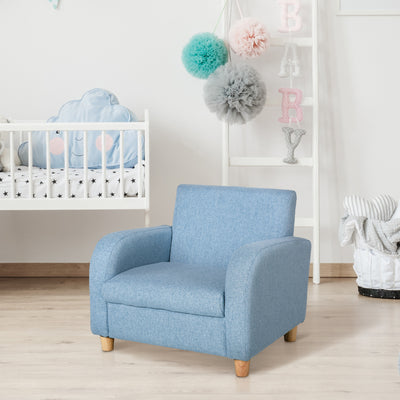 HOMCOM Children's Armchairs Toddler Chair Wood Frame Anti-Slip Legs High Back Bedroom Playroom Furniture Blue 