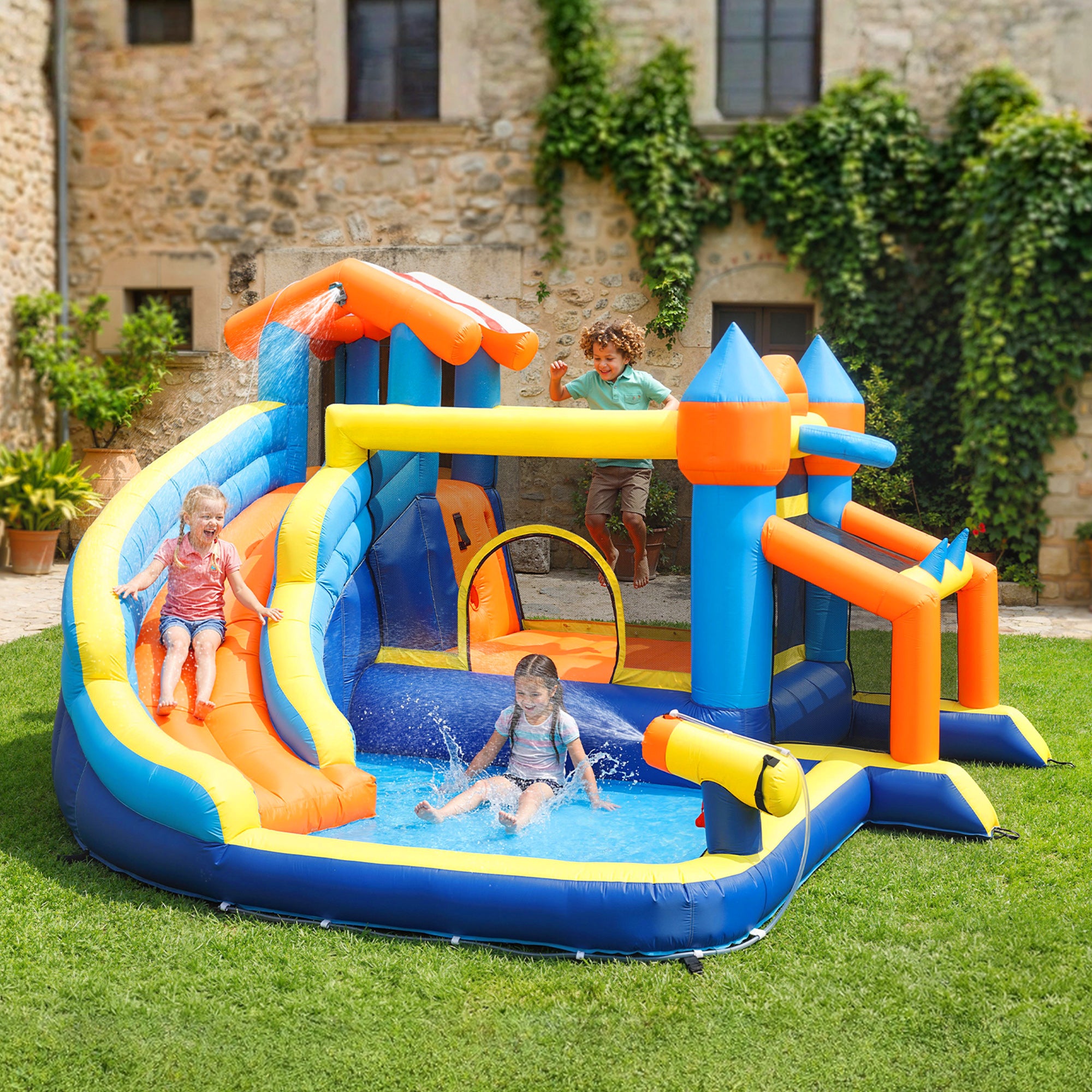 AIYAPLAY Bouncy Castle for Kids, Inflatable Bounce House with Slide, Pool (Ball Pit), Climbing Wall and Blower for Outdoor 