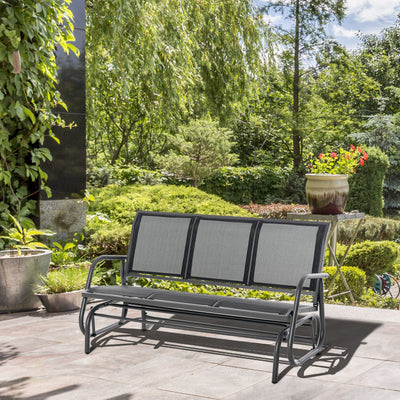 Outsunny 3-Seat Glider Rocking Chair for 3 People Garden Bench Patio Furniture Metal Frame, Black 