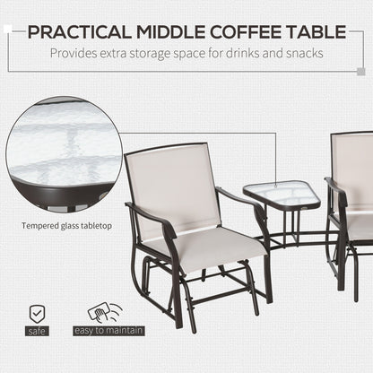 Outsunny Gliding Jack and Jill Seat, with Glass-Top Table - Brown/Beige 