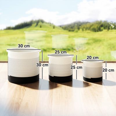 Outsunny Plant Pots Handwoven Cotton Indoor Planters with Waterproof Liner Set of 3 White 