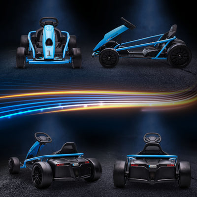 HOMCOM 24V Drift Kart, Electric Ride-On Racing Go Kart w/ 2 Speeds, Steering Wheel, Pedals for Kids Aged 8-12, Blue 