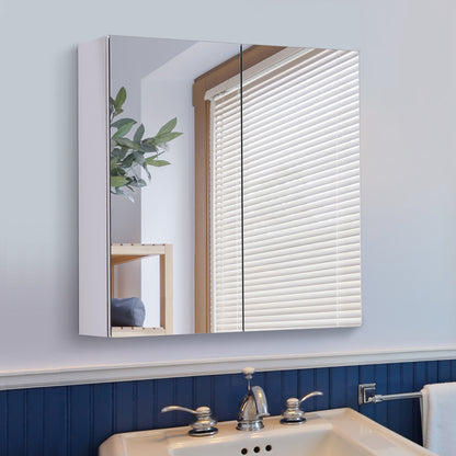 HOMCOM Bathroom Mirror Cabinet, Stainless Steel Wall Mounted  Bathroom Storage Cabinet with Double Doors, 60x55cm 