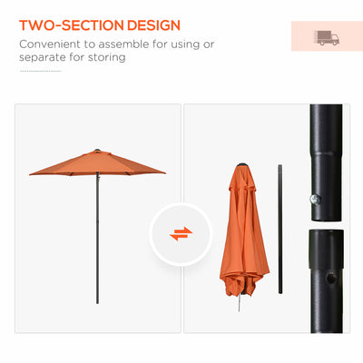 Outsunny 2m Garden Parasol Umbrella, Outdoor Sun Shade with 6 Sturdy Ribs for Balcony, Bench, Garden, Orange 