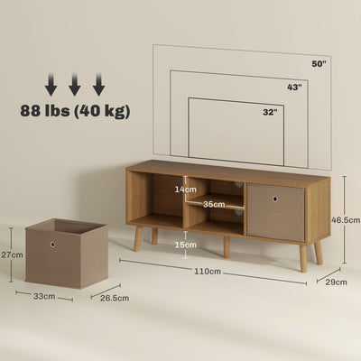 HOMCOM TV Cabinet Stand Unit for TVs up to 50'' with Foldable Drawers, Entertainment Centre for Living Room Brown 