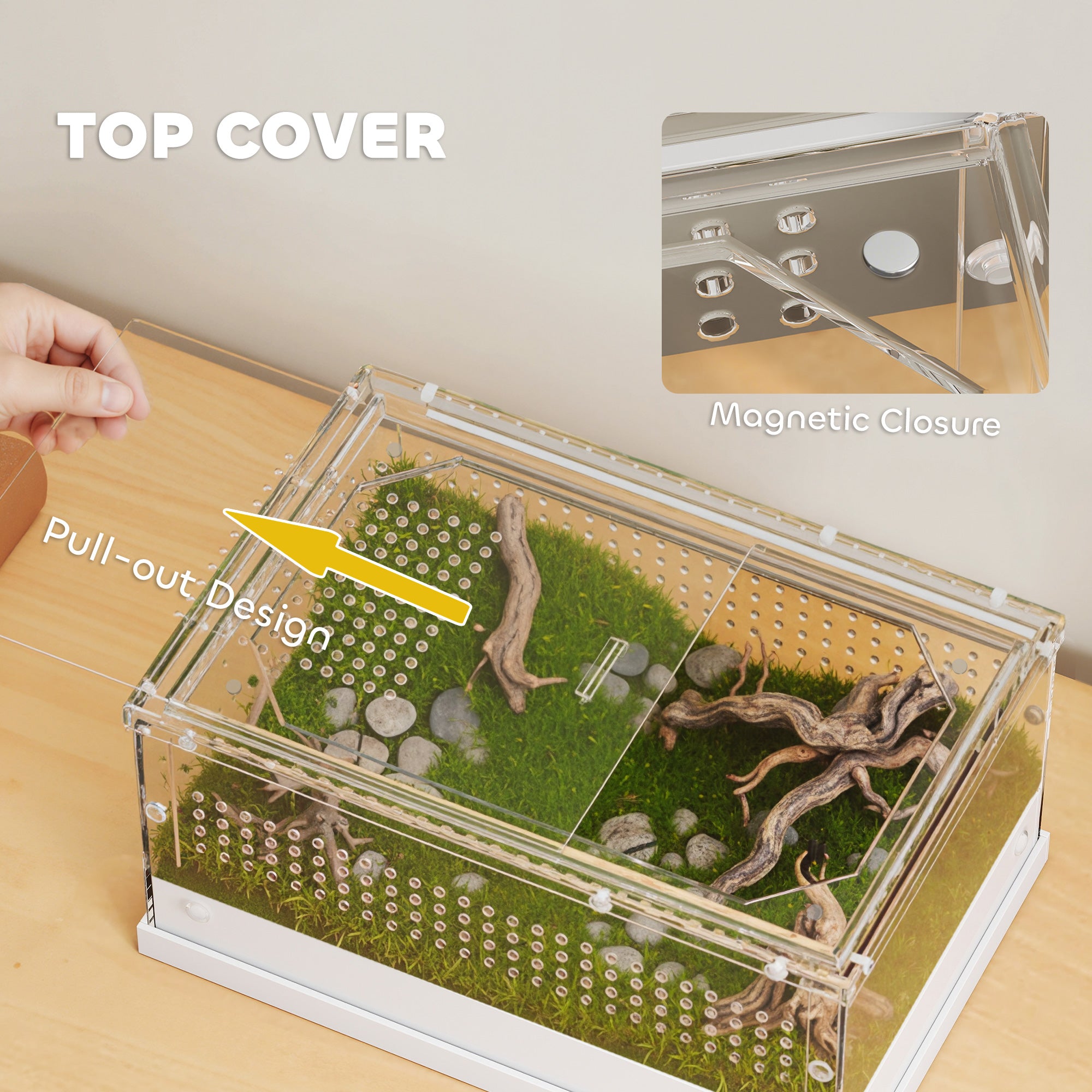PawHut Acrylic Reptile Terrarium with Top Sliding Door, Vents,  for Snake, Frog, Spider, Gecko, Tarantula, 30 x 20 x 15 cm 