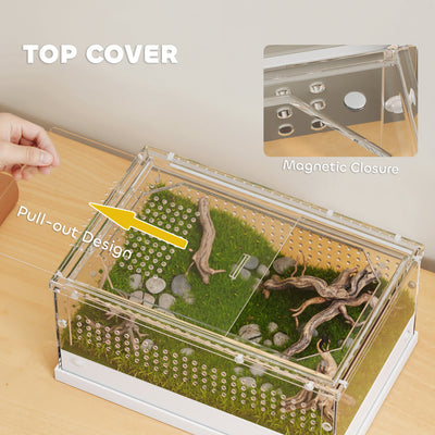 PawHut Acrylic Reptile Terrarium with Top Sliding Door, Vents,  for Snake, Frog, Spider, Gecko, Tarantula, 30 x 20 x 15 cm 