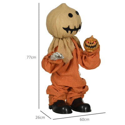 HOMCOM 77cm Halloween Scarecrow Decoration, Outdoor Activated Prop with Light Up Eyes, Sound Activated 