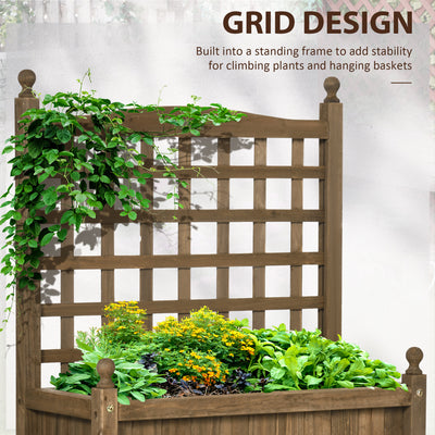 Outsunny Garden Planters with Trellis for Climbing Vines, Wood Raised Beds for Garden, Flower Pot, Indoor Outdoor, Brown 