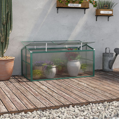 Outsunny Aluminium Polycarbonate Greenhouse Cold Frame Grow House, Openable Top for Flowers and Vegetables, 130x70x61cm 