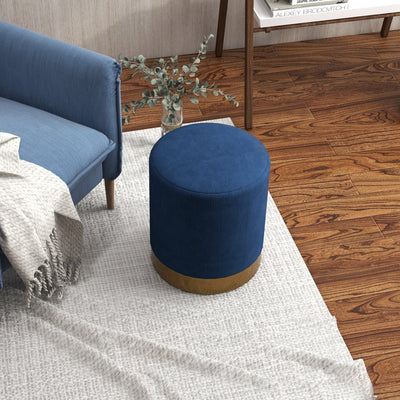 HOMCOM Soft Padded Corduroy Footstool - Dark Blue 