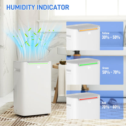 HOMCOM 20L/Day Dehumidifier with Continuous Drainage, 2.5L Water Tank, 24H Timer On/off, Digital Humidity Display, Air Filter, Dehumidifier for Home Damp, Bedroom, Condensation, Mould, Laundry Drying 