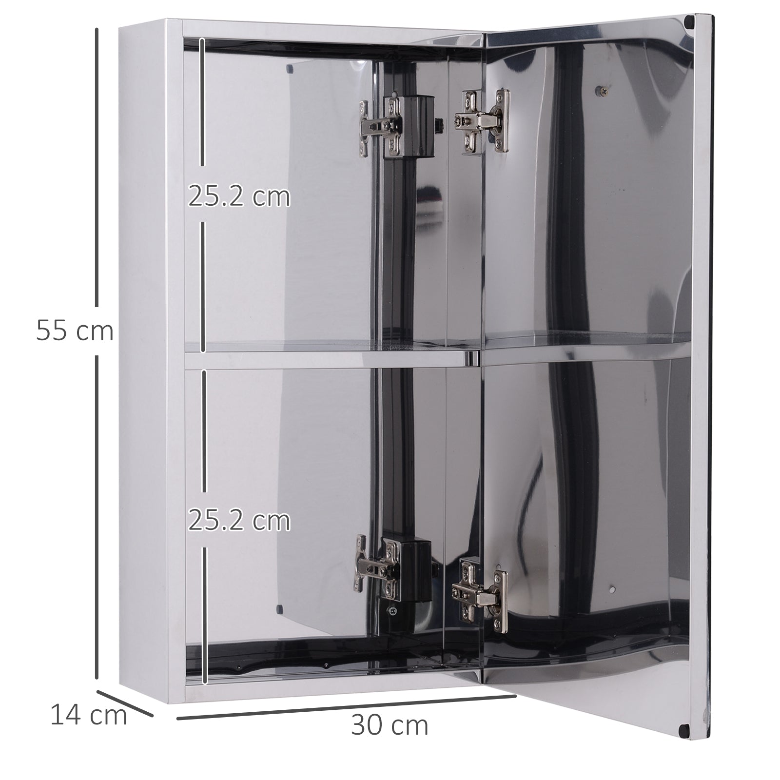 HOMCOM Stainless Steel Wall-mounted Bathroom Mirror Storage Cabinet 300mm (W) 