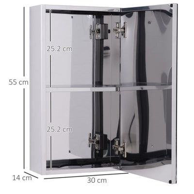 HOMCOM Stainless Steel Wall-mounted Bathroom Mirror Storage Cabinet 300mm (W) 