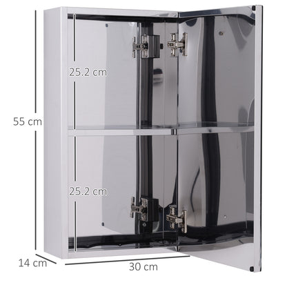 HOMCOM Stainless Steel Wall-mounted Bathroom Mirror Storage Cabinet 300mm (W) 