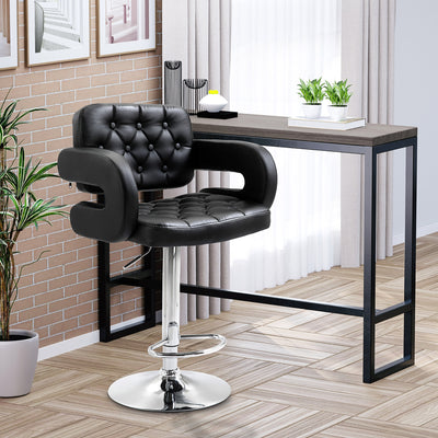 HOMCOM PU Leather Upholstered Swivel Bar Stool, Height Adjustable with Back, Armrest, Footrest, Black 