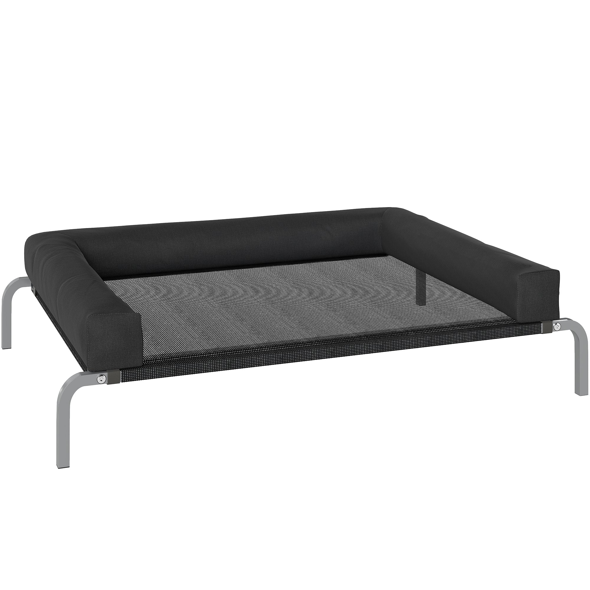PawHut Elevated Dog Bed with Removable Bolsters, Raised Dog Bed for Medium Breeds, Portable Indoor & Outdoor Pet Cots, Black 