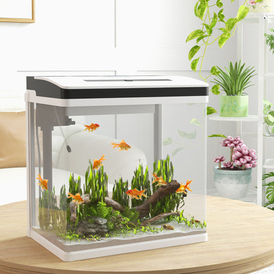 PawHut 28L Glass Aquarium Fish Tank with Filter, LED Lighting, for Betta, Guppy, Mini Parrot Fish, Shrimp, 38 x 26 x 39.5cm 