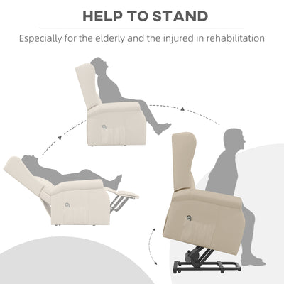HOMCOM Power Lift Recliner Armchair, Electric Lift Chair for Elderly, Fabric Riser and Reclining Chair with Remote Control, Side Pockets, Extended Footrest, for Living Room, Beige 