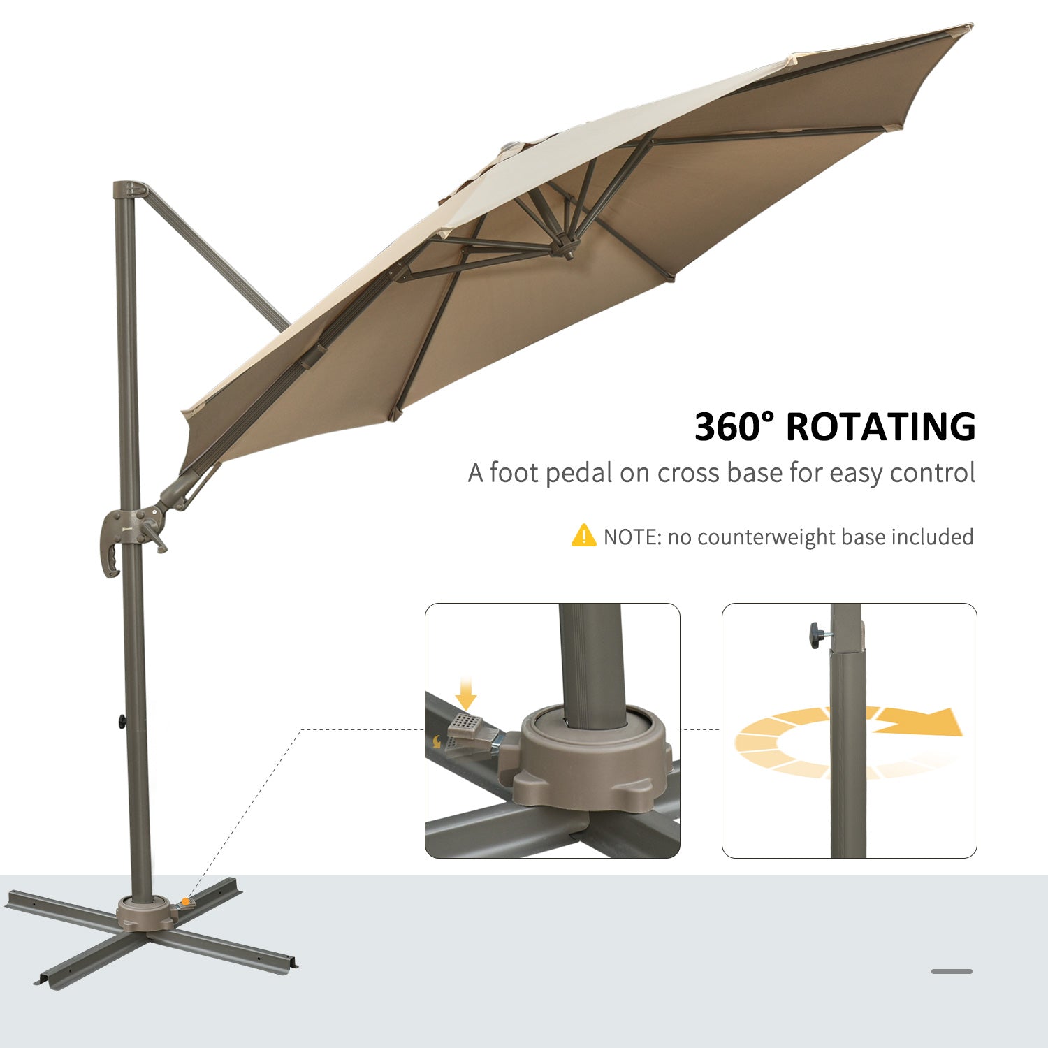 Outsunny 3m Beach Hanging Umbrella Parasol - Khaki 