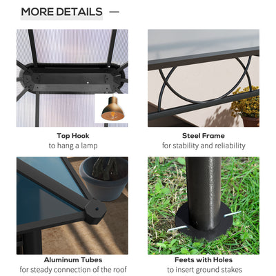 Outsunny Hardtop Gazebo Garden Pavilion with UV Resistant Polycarbonate Roof, Curtains, Steel & Aluminium Frame, 3 x 4m, Grey 