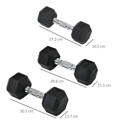 HOMCOM Rubber Dumbbell Set Sports Hex Weight Sets Home Gym Fitness Lift Strength Training Exercise 2 x 5kg, 2 x 6kg, 2 x 8kg 