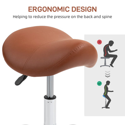 HOMCOM Saddle Stool, Height Adjustable Salon Chair for Massage Spa, Faux Leather, Brown 