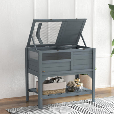 PawHut Wooden Tortoise House, with Shelter, Run, Shelf, Lamp Holder, Tray, Grey 