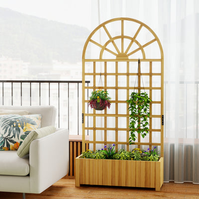 Outsunny Wooden Raised Planter with Trellis, Raised Bed for Garden with Lattice and Drainage Holes for Climbing Plants 